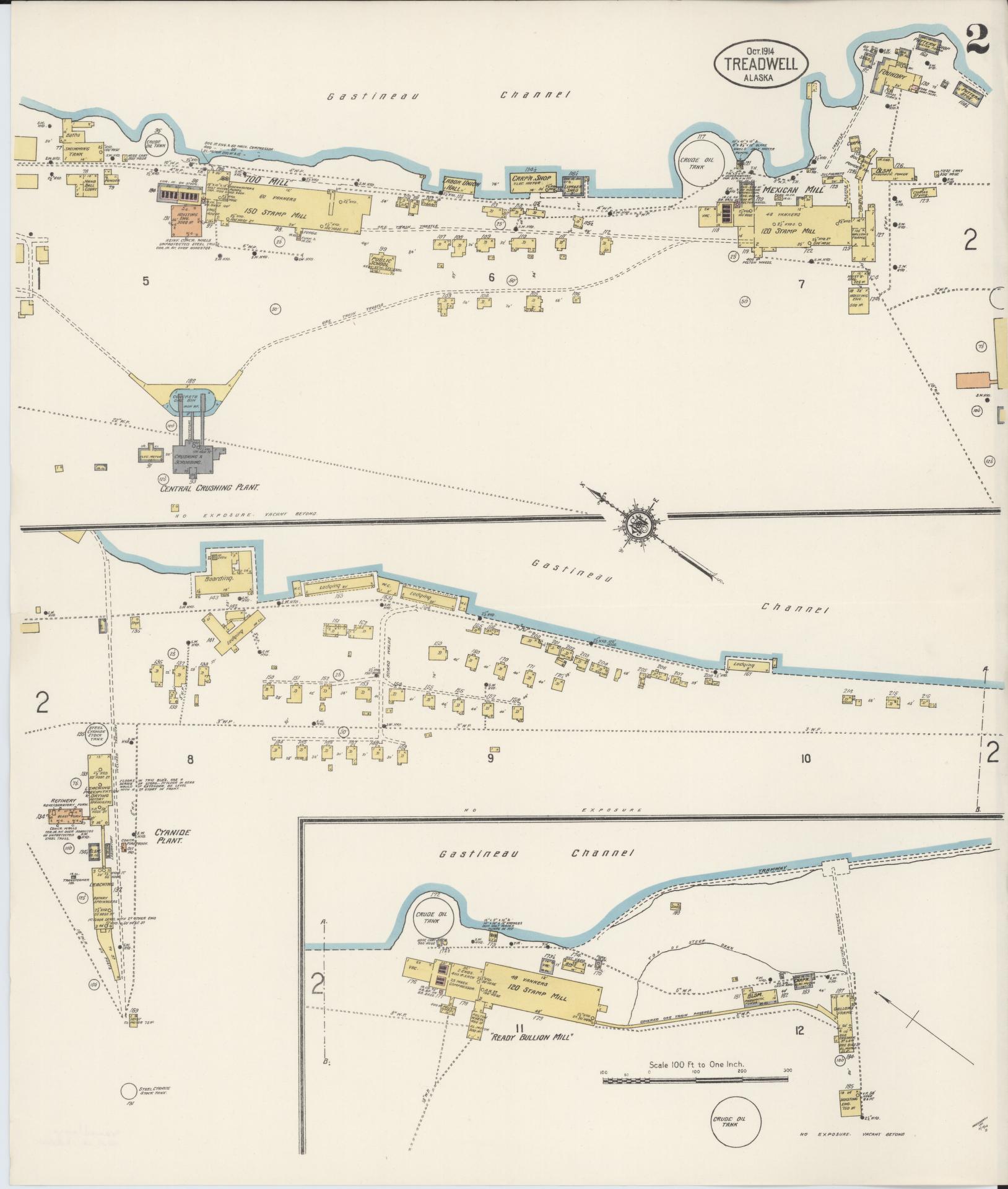 Sanborn Fire Insurance Map from Treadwell, Juneau Census Division, Alaska (1914), Sheet #0002 - Complete Map Set gallery image, historic Sanborn map, vintage wall art, Alaska Alaska