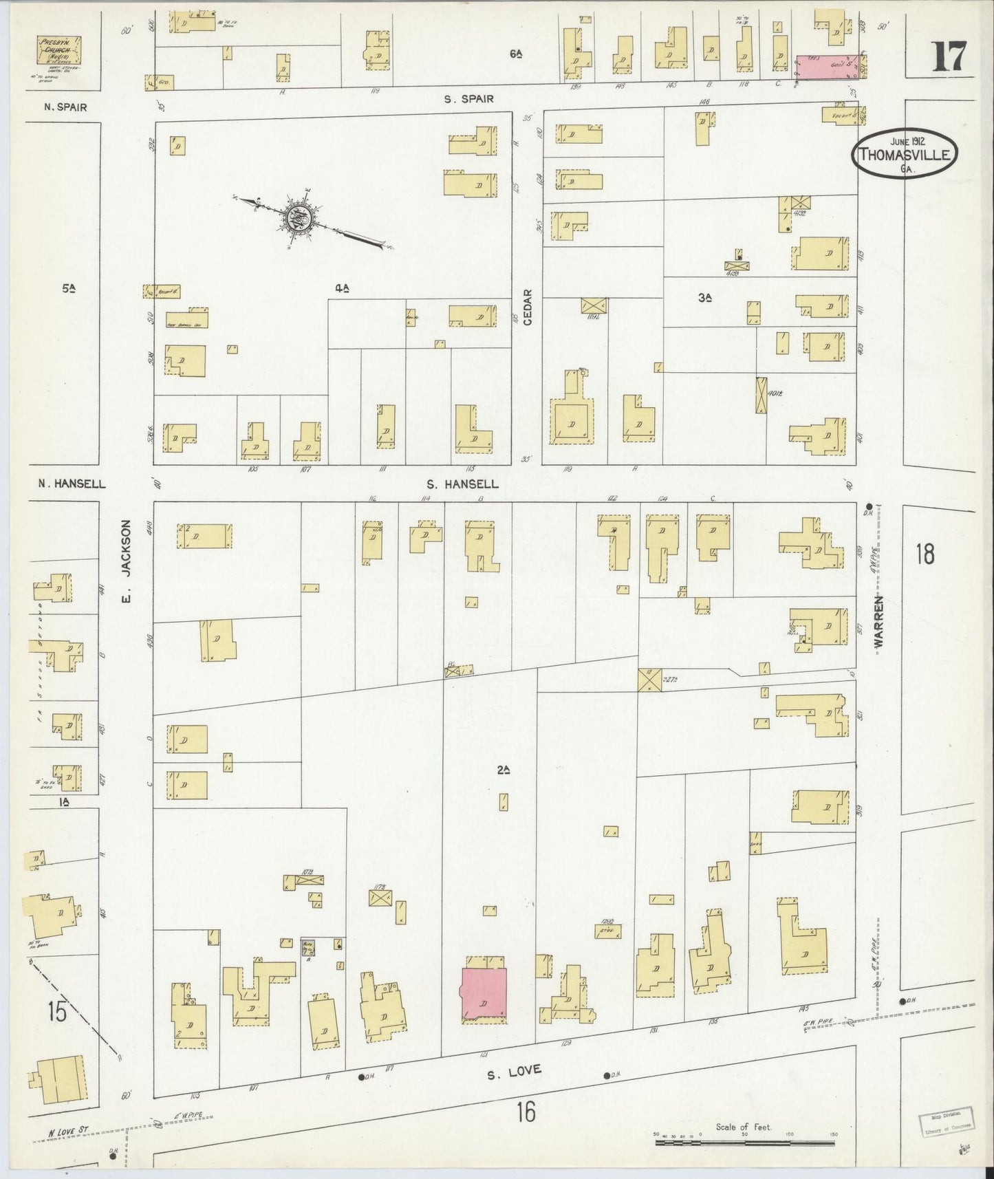 Sanborn Fire Insurance Map from Thomasville, Thomas County, Georgia (1912), Sheet #0017 - Complete Map Set gallery image, historic Sanborn map, vintage wall art, Georgia Georgia