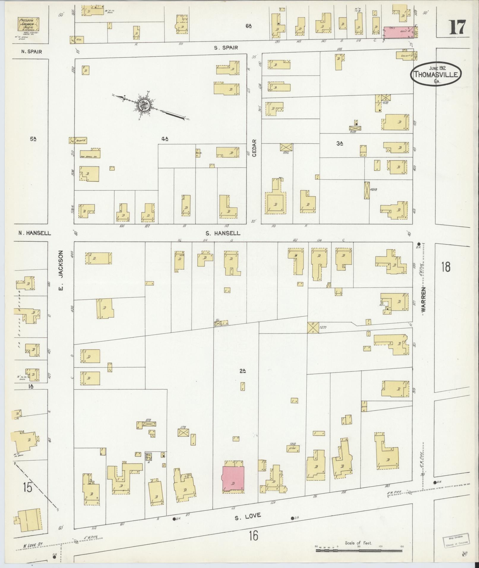 Sanborn Fire Insurance Map from Thomasville, Thomas County, Georgia (1912), Sheet #0017 - Complete Map Set gallery image, historic Sanborn map, vintage wall art, Georgia Georgia