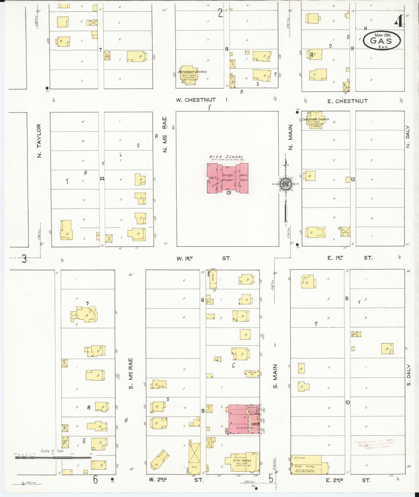 Sanborn Fire Insurance Map from Gas, Allen County, Kansas (1916), Sheet #0004 - Historic Sanborn Fire Insurance Map Print, vintage old map wall art, antique decor, genealogy gift, Kansas Kansas map