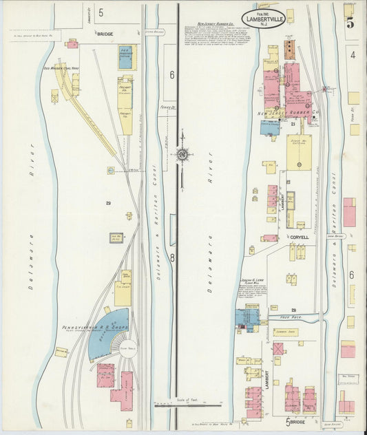 Sanborn Fire Insurance Map from Lambertville, Hunterdon County, New Jersey (1912), Sheet #0005 - Historic Sanborn Fire Insurance Map Print, vintage old map wall art, antique decor, genealogy gift, New Jersey New Jersey map