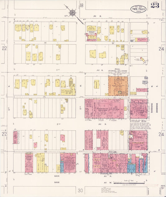 Sanborn Fire Insurance Map from Twin Falls, Twin Falls County, Idaho (1922), Sheet #0023 - Historic Sanborn Fire Insurance Map Print, vintage old map wall art, antique decor, genealogy gift, Falls Idaho map