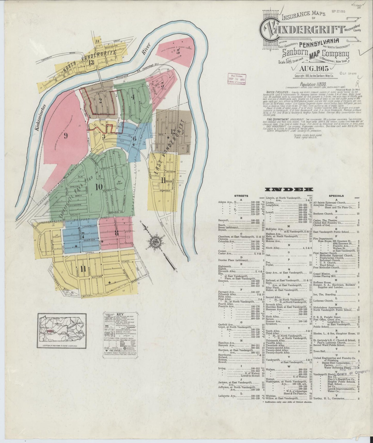 Sanborn Fire Insurance Map from Vandergrift, Westmoreland County, Pennsylvania (1915), Sheet #0001 - Complete Map Set gallery image, historic Sanborn map, vintage wall art, Pennsylvania Pennsylvania