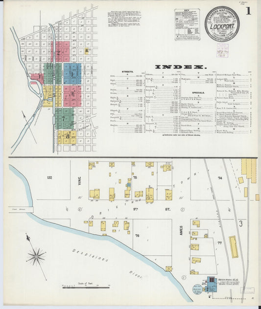 Sanborn Fire Insurance Map from Lockport, Will County, Illinois (1902), Sheet #0001 - Historic Sanborn Fire Insurance Map Print, vintage old map wall art, antique decor, genealogy gift, Illinois Illinois map