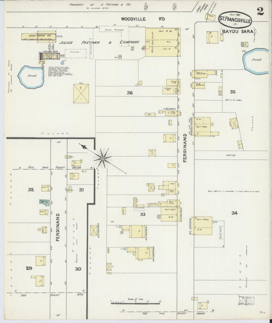Sanborn Fire Insurance Map from Bayou Sara, West Feliciana Parish, Louisiana (1891), Sheet #0002 - Historic Sanborn Fire Insurance Map Print, vintage old map wall art, antique decor, genealogy gift, Louisiana Louisiana map