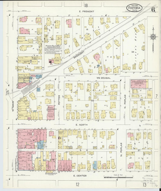 Sanborn Fire Insurance Map from Fostoria, Seneca, Hancock, And Wood Counties, Ohio (1914), Sheet #0006 - Historic Sanborn Fire Insurance Map Print, vintage old map wall art, antique decor, genealogy gift, Ohio Ohio map