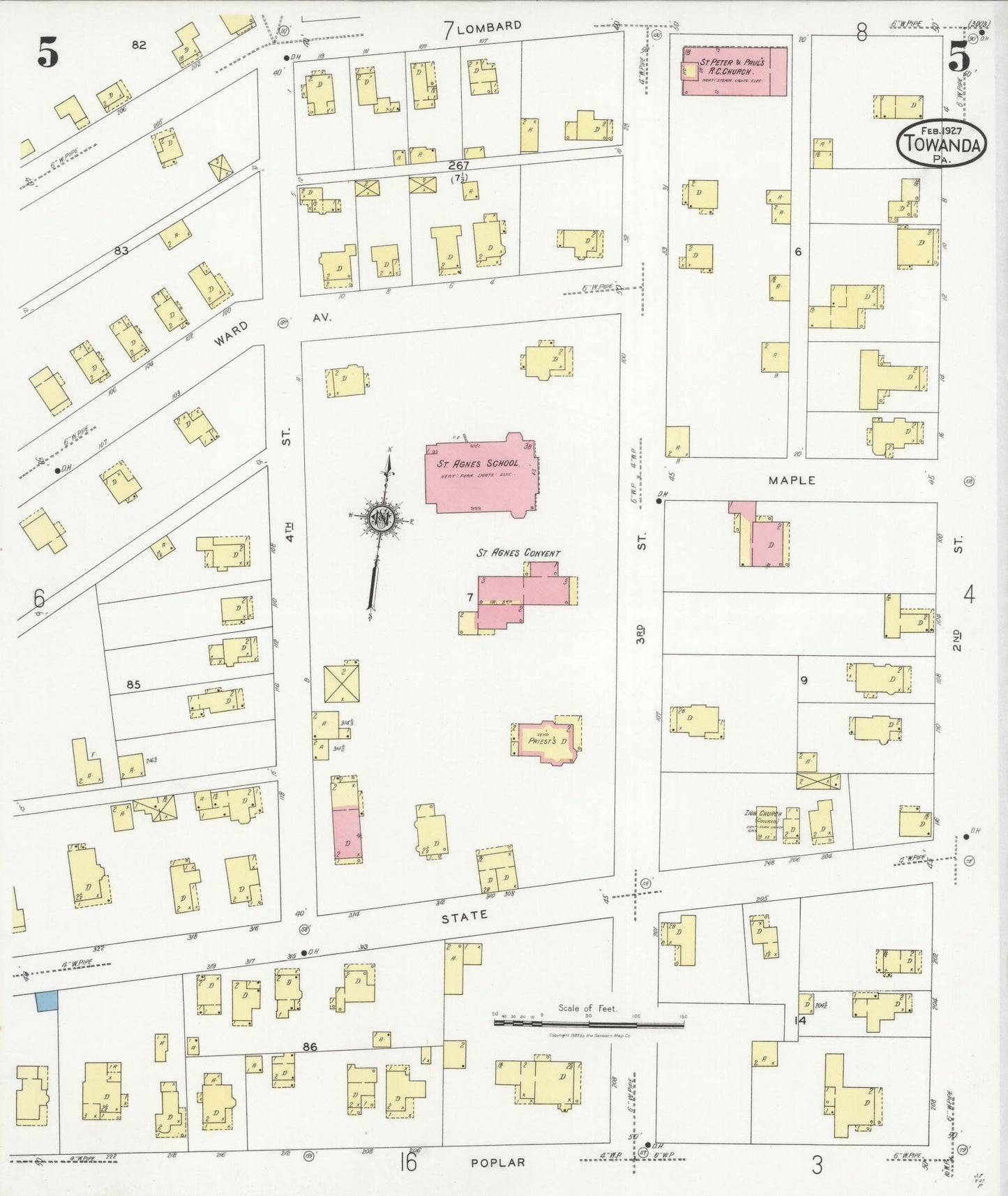 Sanborn Fire Insurance Map from Towanda, Bradford County, Pennsylvania (1927), Sheet #0005 - Complete Map Set gallery image, historic Sanborn map, vintage wall art, Pennsylvania Pennsylvania