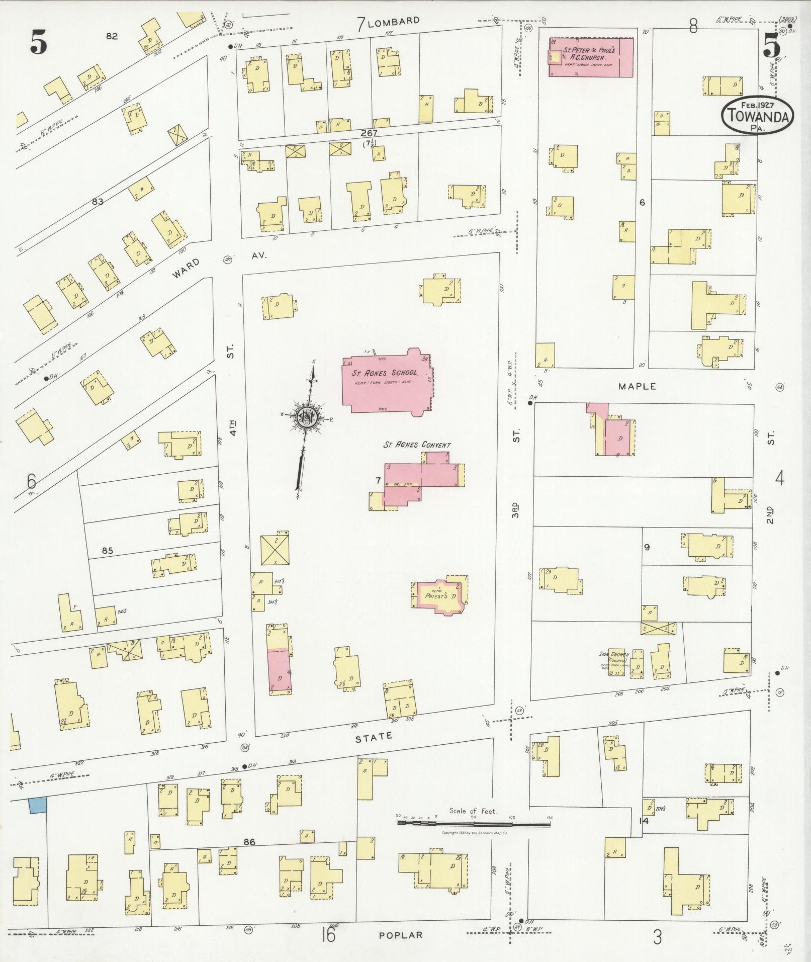 Sanborn Fire Insurance Map from Towanda, Bradford County, Pennsylvania (1927), Sheet #0005 - Complete Map Set gallery image, historic Sanborn map, vintage wall art, Pennsylvania Pennsylvania