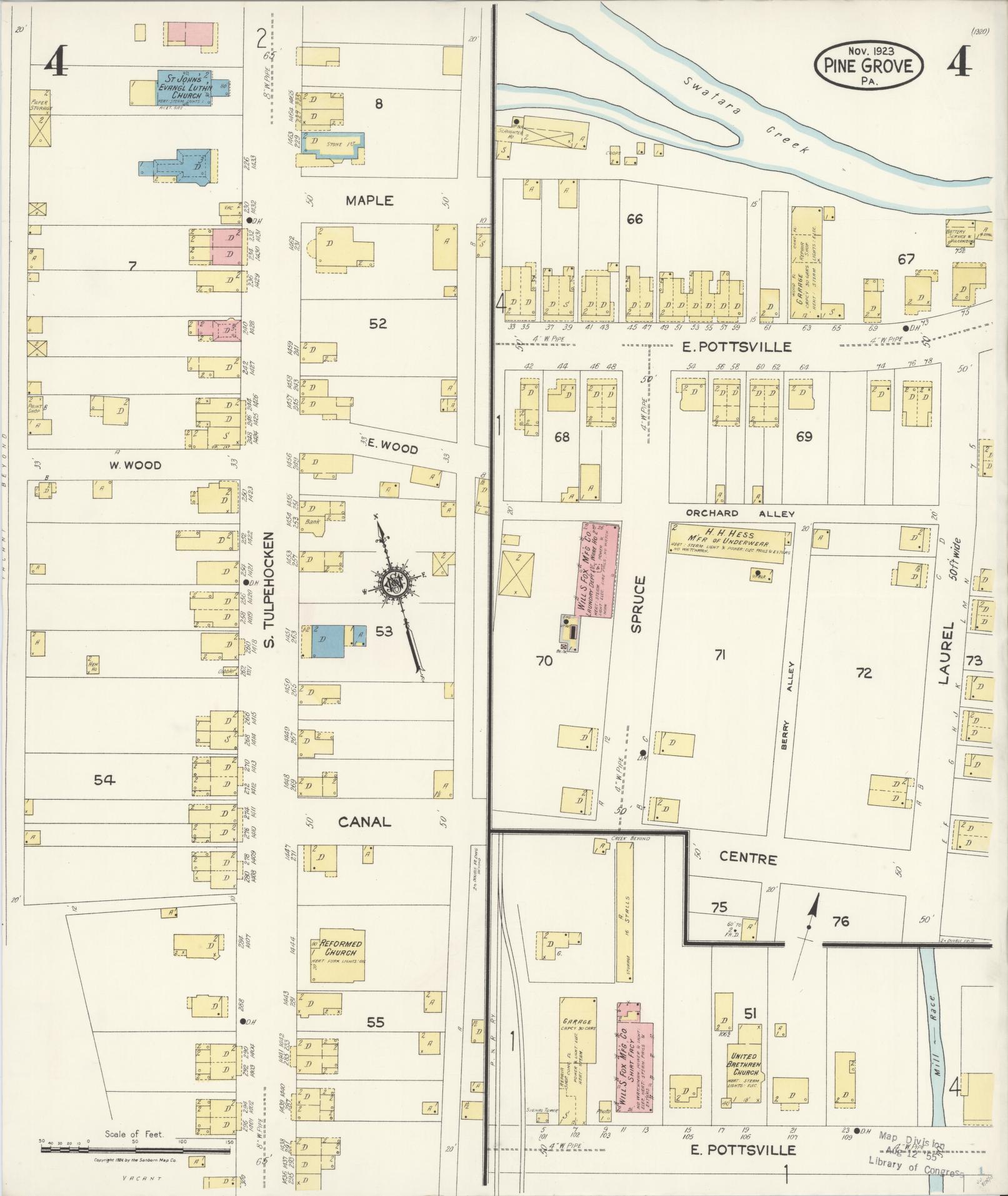 Sanborn Fire Insurance Map from Pine Grove, Schuylkill County, Pennsylvania (1923), Sheet #0004 - Complete Map Set gallery image, historic Sanborn map, vintage wall art, Pennsylvania Pennsylvania