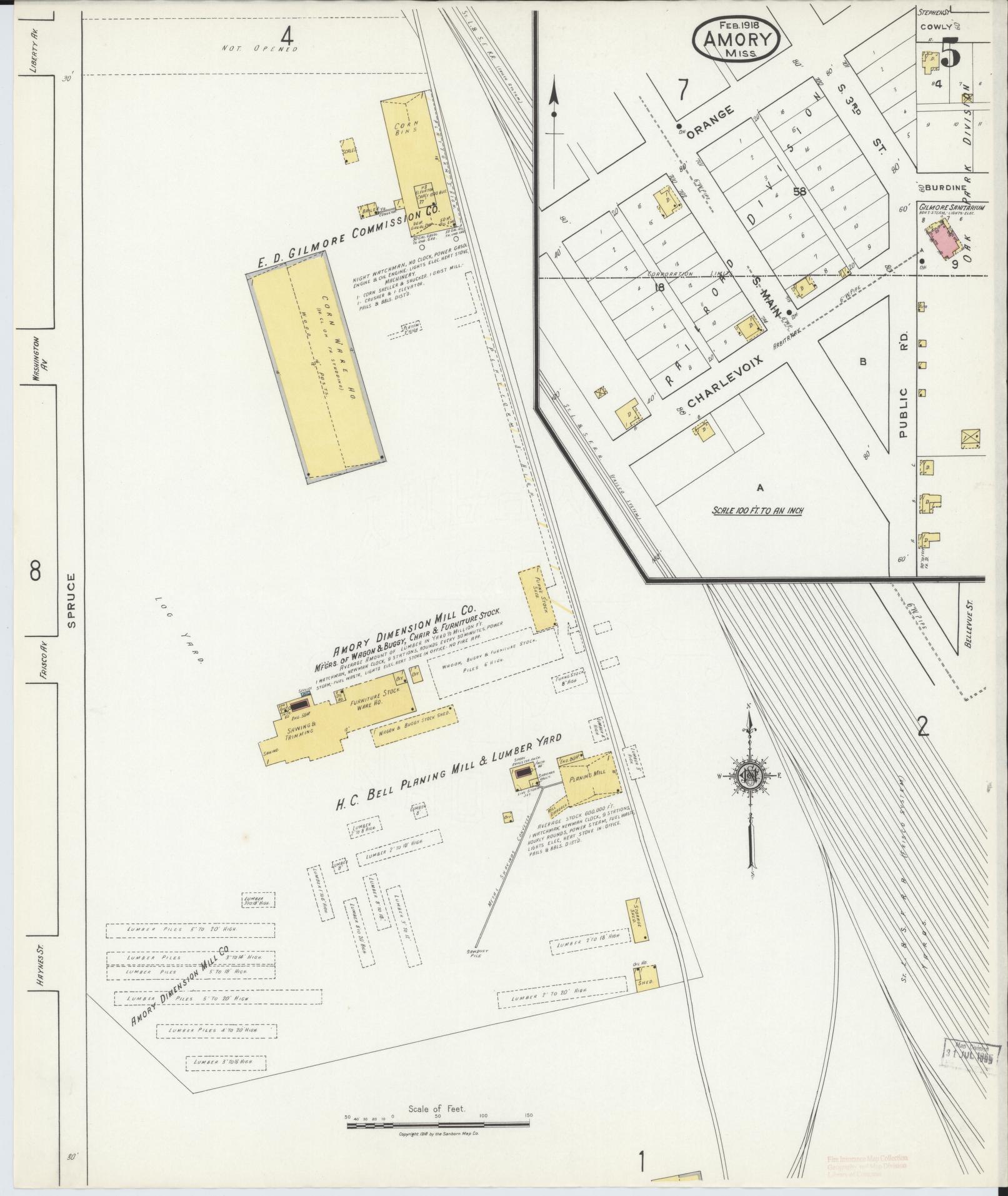 Sanborn Fire Insurance Map from Amory, Monroe County, Mississippi (1918), Sheet #0005 - Historic Sanborn Fire Insurance Map Print, vintage old map wall art, antique decor, genealogy gift, Mississippi Mississippi map