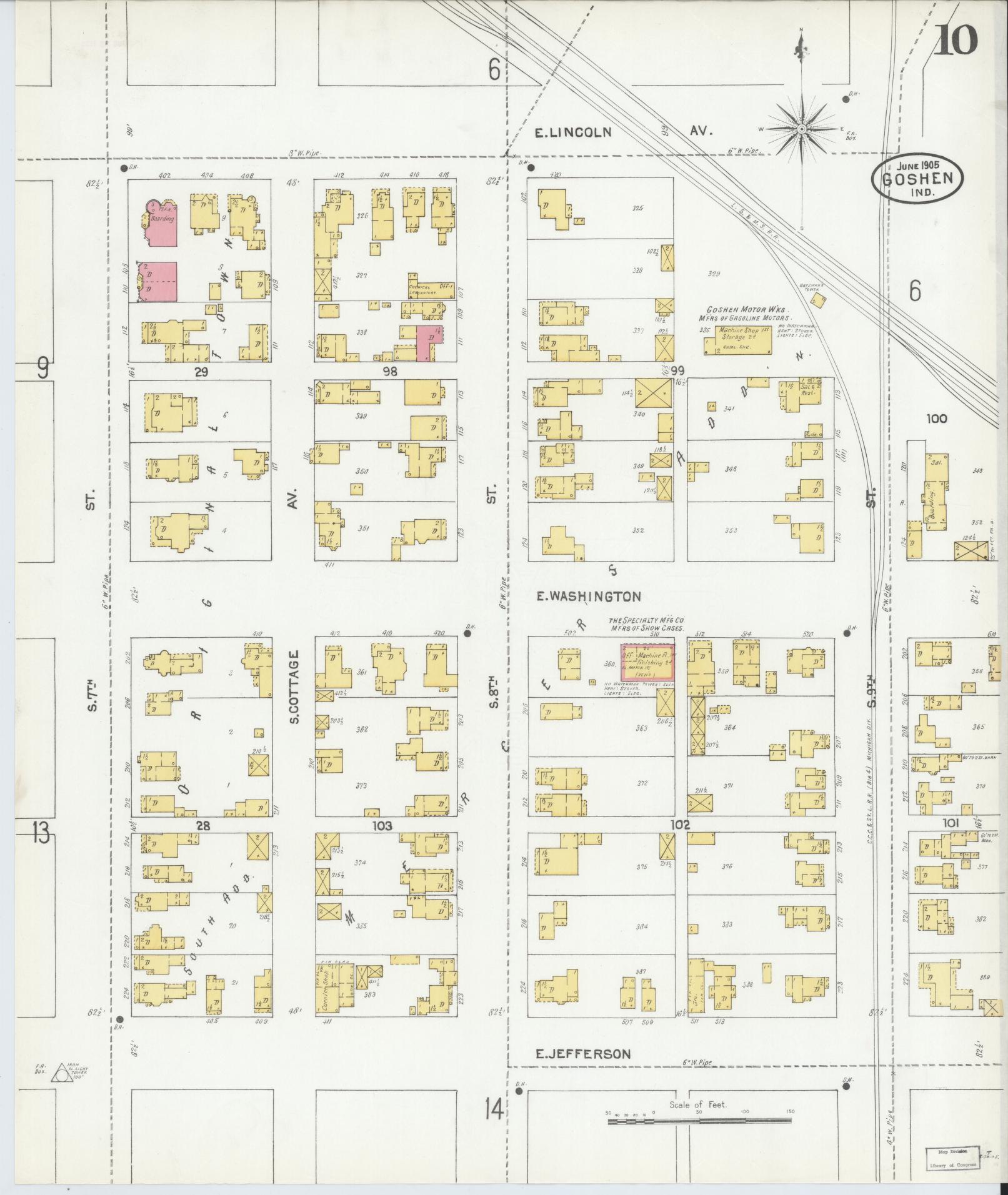 Sanborn Fire Insurance Map from Goshen, Elkhart County, Indiana (1905), Sheet #0010 - Historic Sanborn Fire Insurance Map Print, vintage old map wall art, antique decor, genealogy gift, Indiana Indiana map