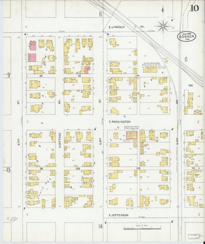 Sanborn Fire Insurance Map from Goshen, Elkhart County, Indiana (1905), Sheet #0010 - Historic Sanborn Fire Insurance Map Print, vintage old map wall art, antique decor, genealogy gift, Indiana Indiana map