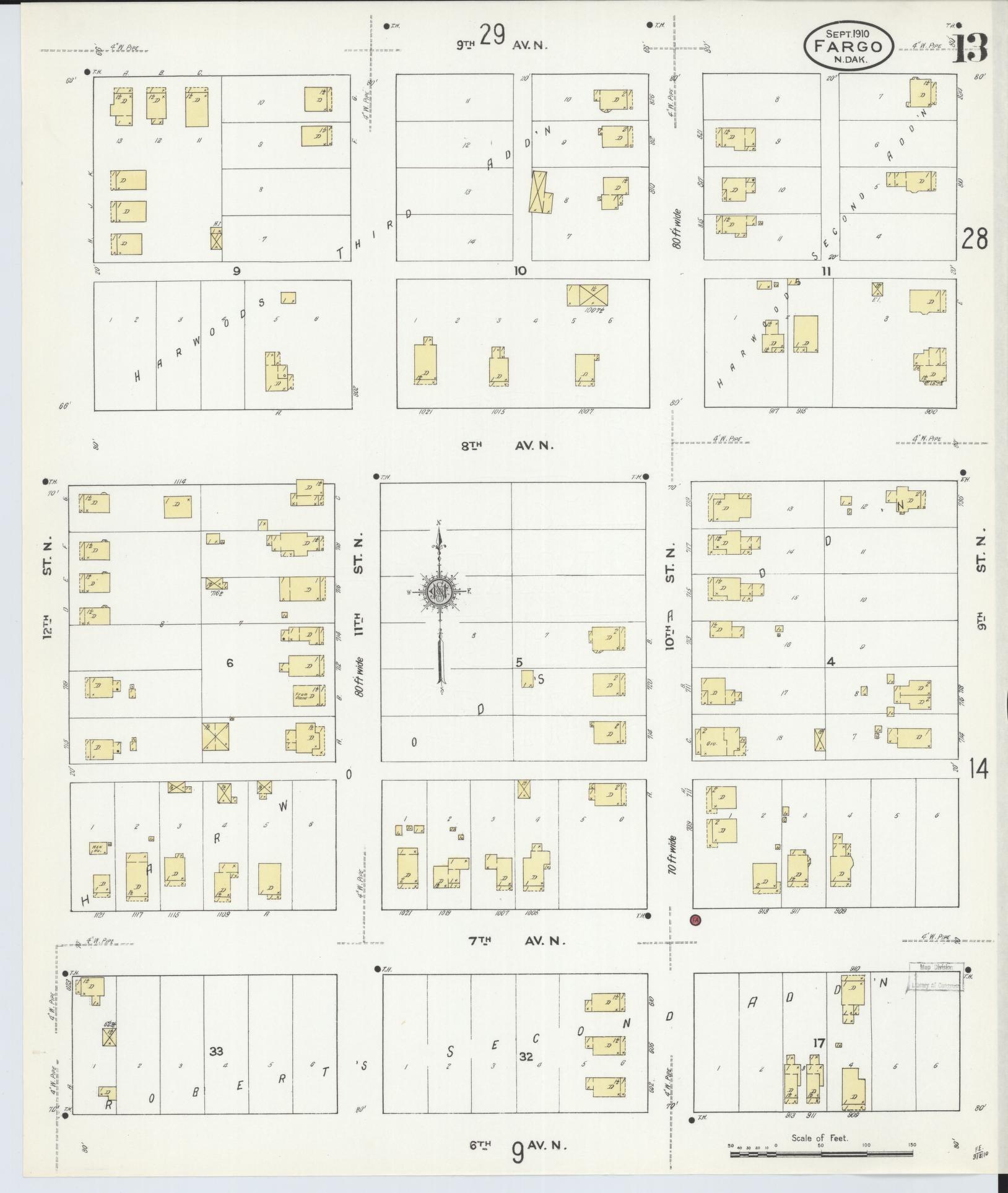 Sanborn Fire Insurance Map from Fargo, Cass County, North Dakota (1910), Sheet #0013 - Historic Sanborn Fire Insurance Map Print, vintage old map wall art, antique decor, genealogy gift, North Dakota North Dakota map