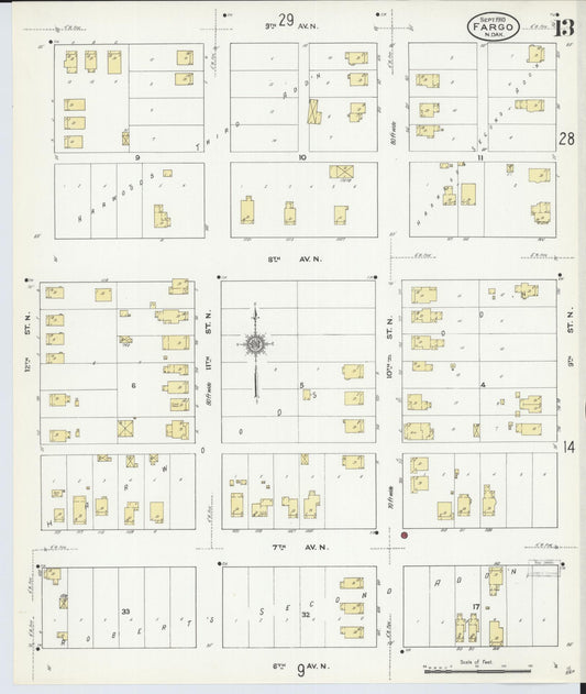 Sanborn Fire Insurance Map from Fargo, Cass County, North Dakota (1910), Sheet #0013 - Historic Sanborn Fire Insurance Map Print, vintage old map wall art, antique decor, genealogy gift, North Dakota North Dakota map