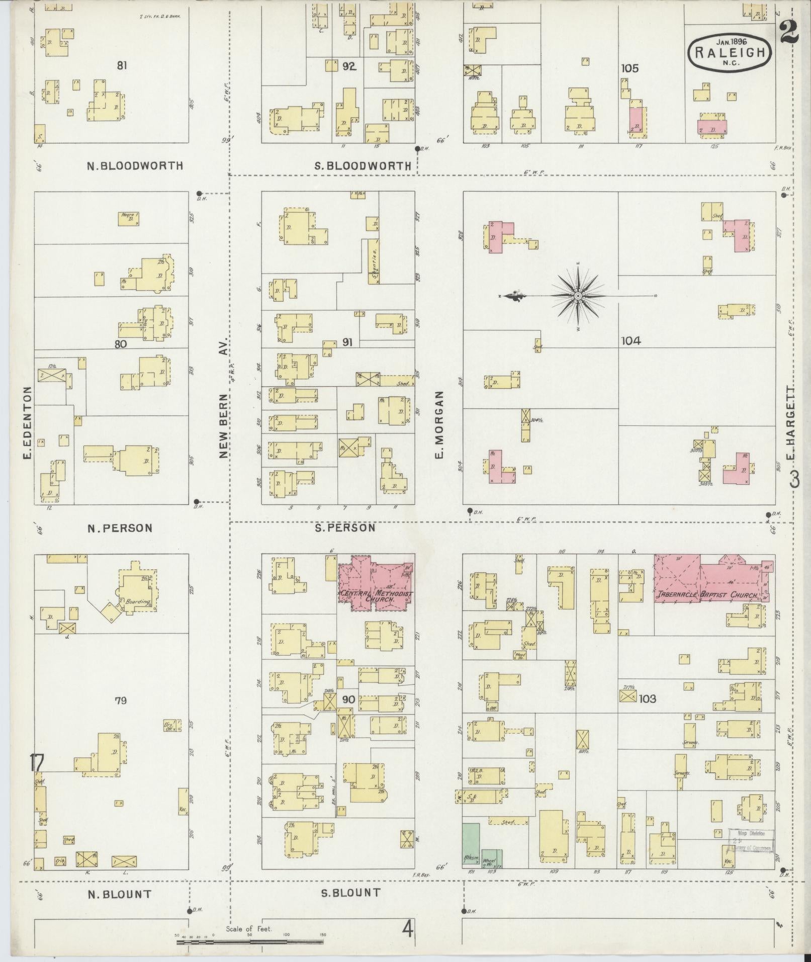 Sanborn Fire Insurance Map from Raleigh, Wake County, North Carolina (1896), Sheet #0002 - Complete Map Set gallery image, historic Sanborn map, vintage wall art, North Carolina North Carolina