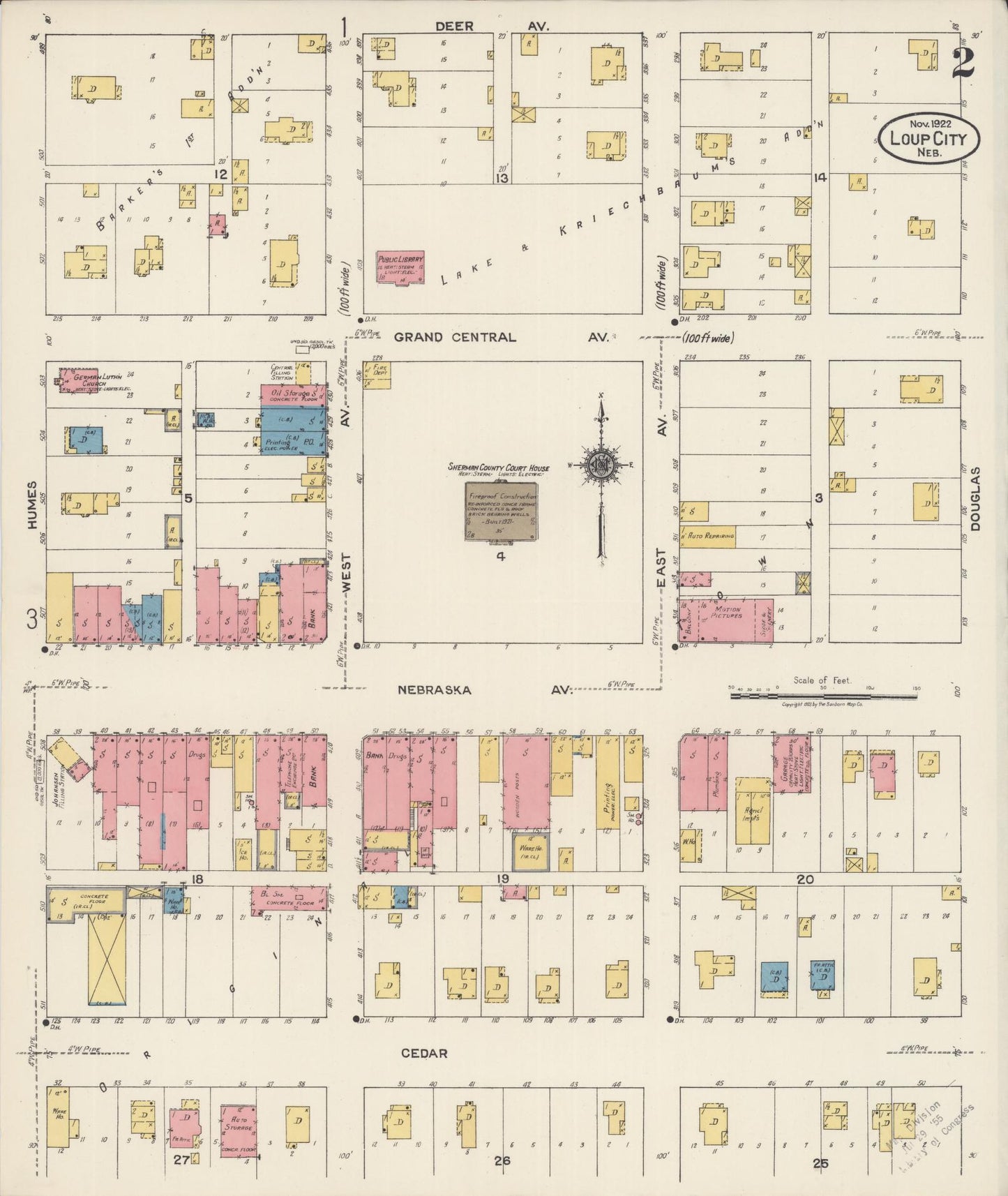 Sanborn Fire Insurance Map from Loup City, Sherman County, Nebraska (1922), Sheet #0002 - Complete Map Set gallery image, historic Sanborn map, vintage wall art, Nebraska Nebraska