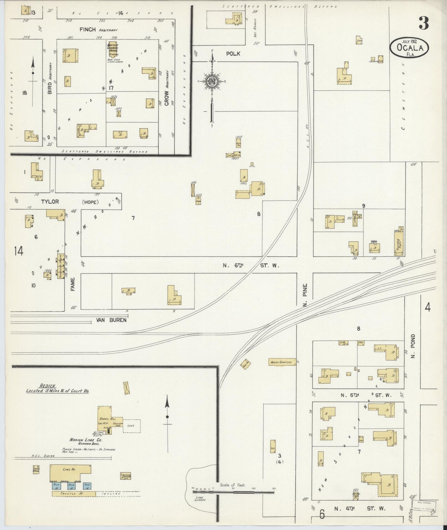 Sanborn Fire Insurance Map from Ocala, Marion County, Florida (1912), Sheet #0003 - Complete Map Set gallery image, historic Sanborn map, vintage wall art, Florida Florida
