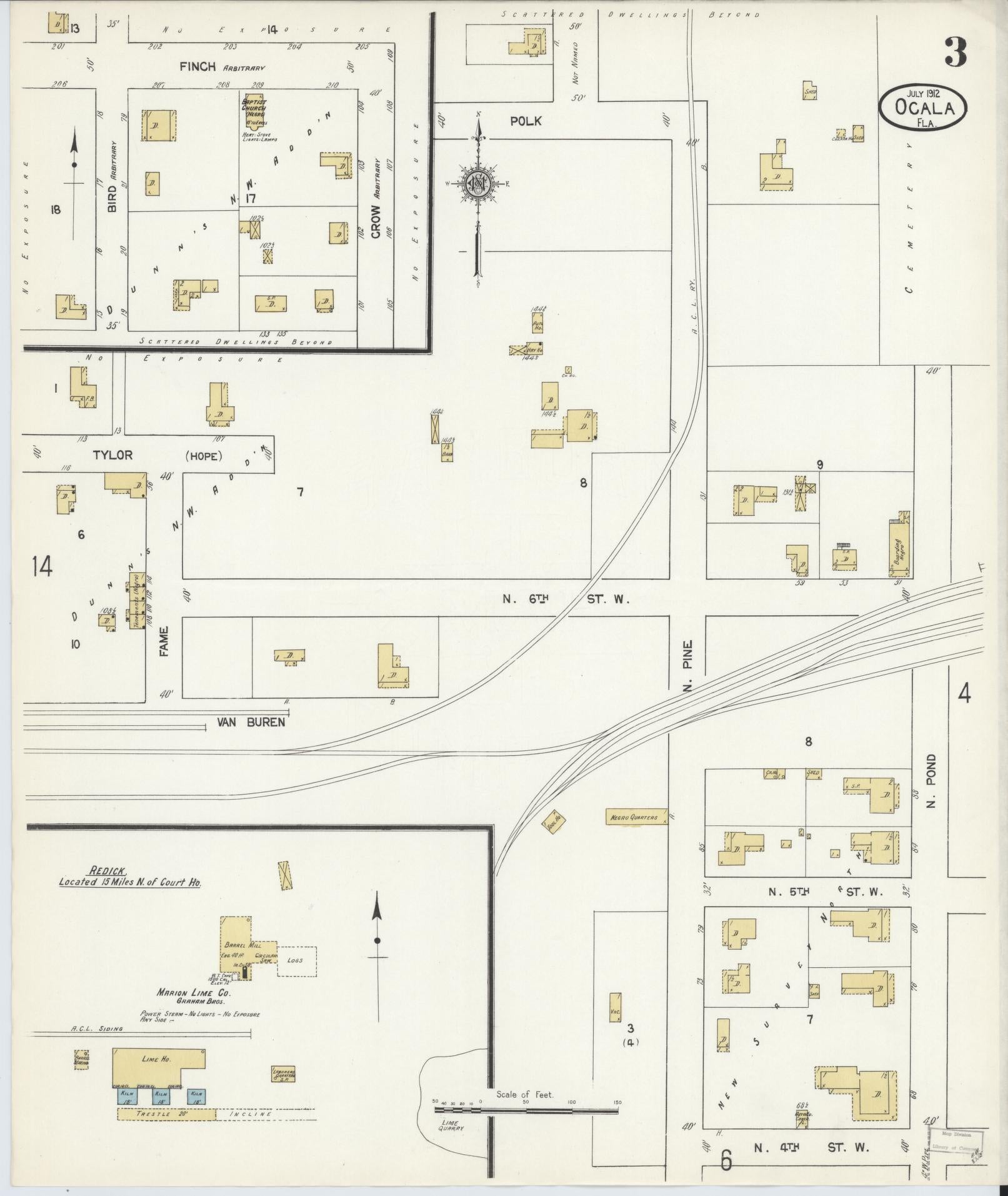 Sanborn Fire Insurance Map from Ocala, Marion County, Florida (1912), Sheet #0003 - Complete Map Set gallery image, historic Sanborn map, vintage wall art, Florida Florida