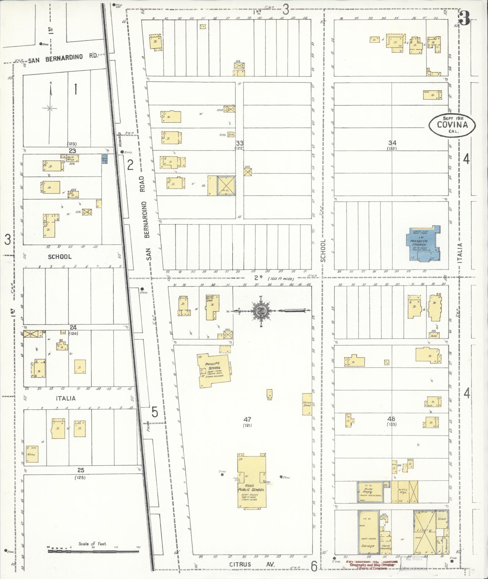 Sanborn Fire Insurance Map from Covina, Los Angeles County, California (1911), Sheet #0003 - Historic Sanborn Fire Insurance Map Print, vintage old map wall art, antique decor, genealogy gift, California California map