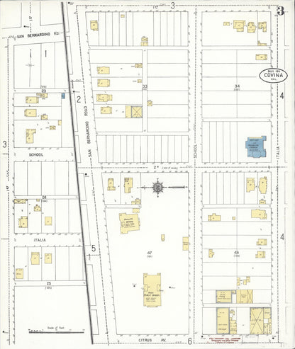 Sanborn Fire Insurance Map from Covina, Los Angeles County, California (1911), Sheet #0003 - Historic Sanborn Fire Insurance Map Print, vintage old map wall art, antique decor, genealogy gift, California California map