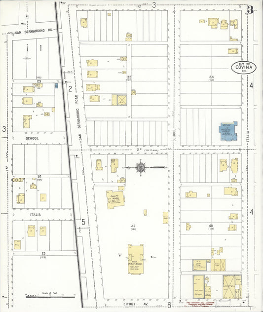 Sanborn Fire Insurance Map from Covina, Los Angeles County, California (1911), Sheet #0003 - Historic Sanborn Fire Insurance Map Print, vintage old map wall art, antique decor, genealogy gift, California California map