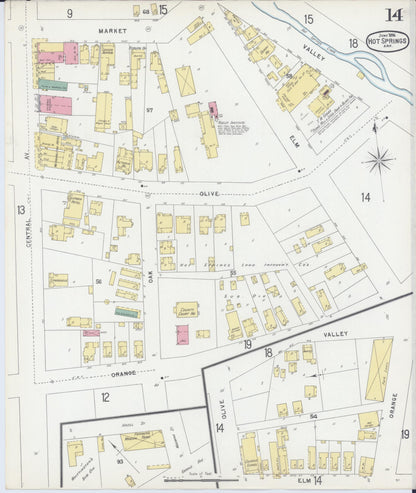Sanborn Fire Insurance Map from Hot Springs, Garland County, Arkansas (1896), Sheet #0014 - Complete Map Set gallery image, historic Sanborn map, vintage wall art, Arkansas Arkansas
