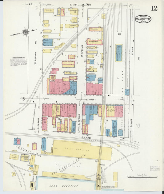 Sanborn Fire Insurance Map from Marquette, Marquette County, Michigan (1917), Sheet #0012 - Historic Sanborn Fire Insurance Map Print, vintage old map wall art, antique decor, genealogy gift, Michigan Michigan map