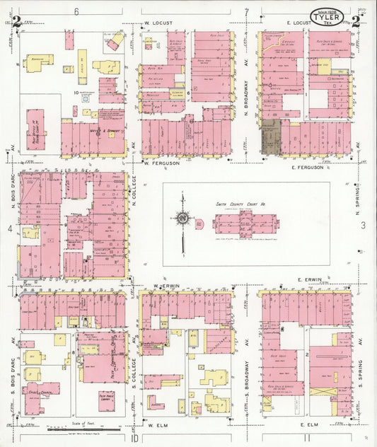 Sanborn Fire Insurance Map from Tyler, Smith County, Texas (1928), Sheet #0002 - Historic Sanborn Fire Insurance Map Print, vintage old map wall art, antique decor, genealogy gift, Texas Texas map