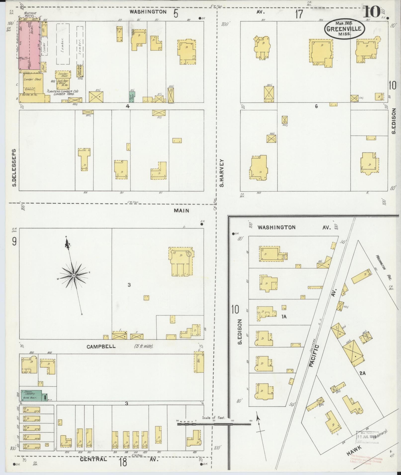 Sanborn Fire Insurance Map from Greenville, Washington County, Mississippi (1905), Sheet #0010 - Complete Map Set gallery image, historic Sanborn map, vintage wall art, Mississippi Mississippi
