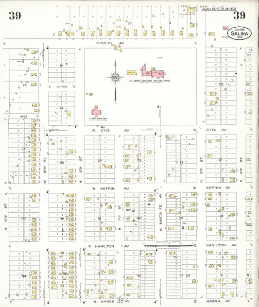 Sanborn Fire Insurance Map from Salina, Saline County, Kansas (1926), Sheet #0039 - Historic Sanborn Fire Insurance Map Print, vintage old map wall art, antique decor, genealogy gift, Kansas Kansas map