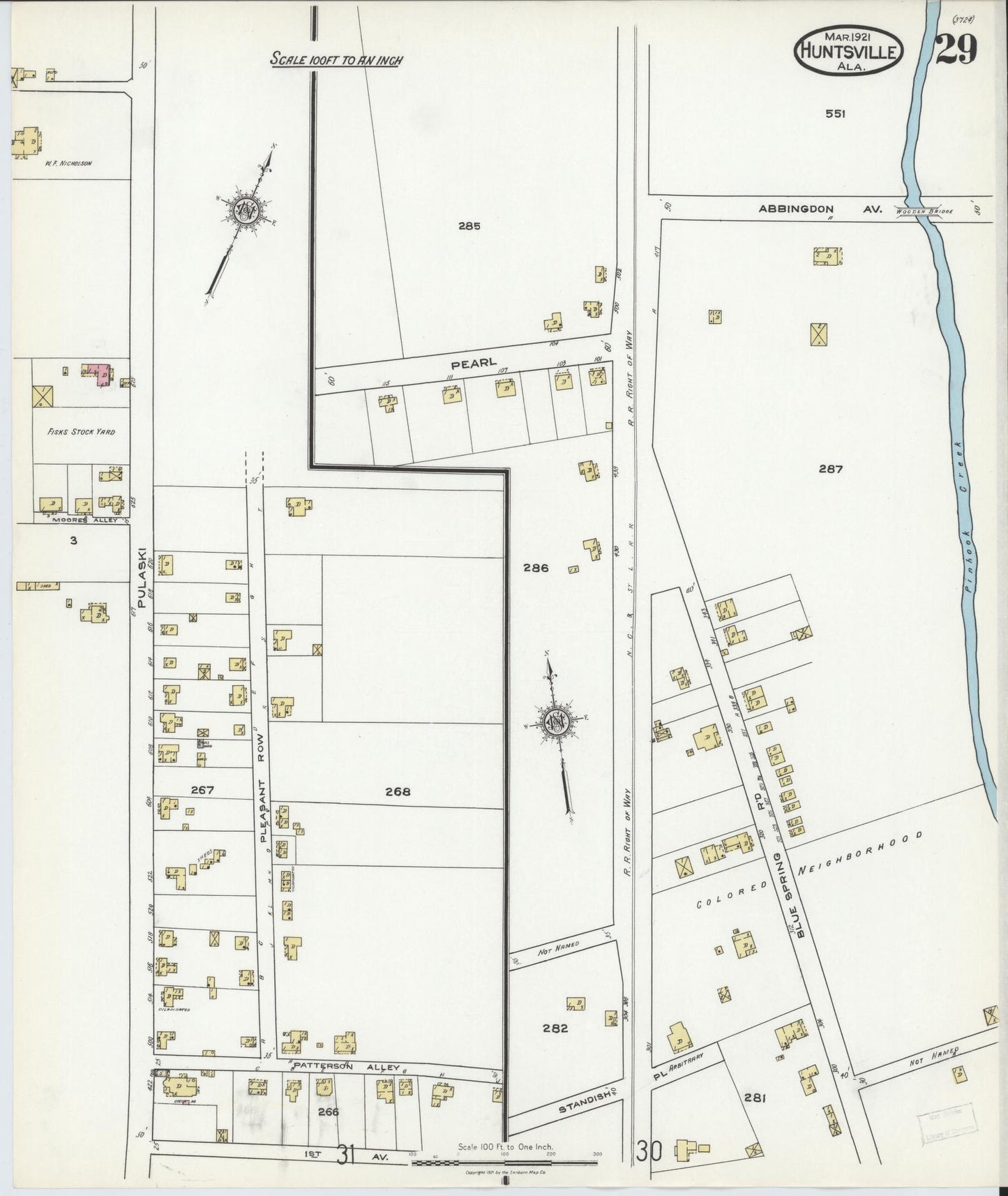 Sanborn Fire Insurance Map from Huntsville, Madison County, Alabama (1921), Sheet #0029 - Historic Sanborn Fire Insurance Map Print, vintage old map wall art, antique decor, genealogy gift, Alabama Alabama map