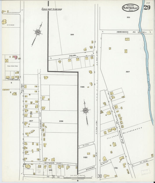 Sanborn Fire Insurance Map from Huntsville, Madison County, Alabama (1921), Sheet #0029 - Historic Sanborn Fire Insurance Map Print, vintage old map wall art, antique decor, genealogy gift, Alabama Alabama map