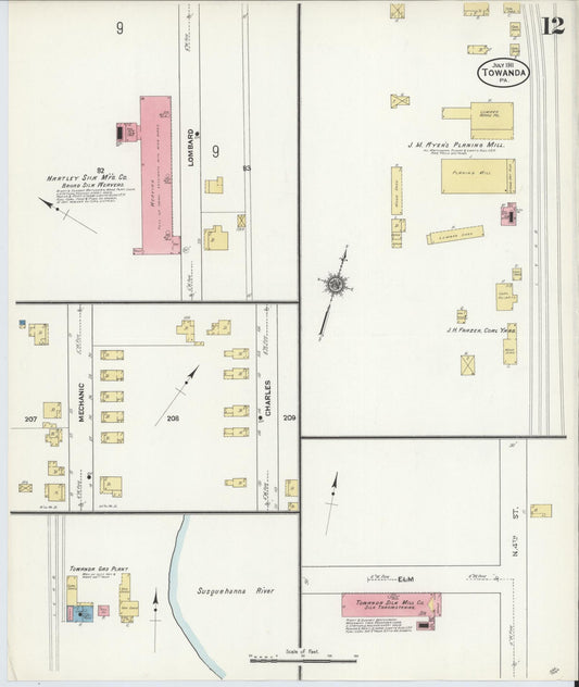 Sanborn Fire Insurance Map from Towanda, Bradford County, Pennsylvania (1911), Sheet #0012 - Historic Sanborn Fire Insurance Map Print, vintage old map wall art, antique decor, genealogy gift, Pennsylvania Pennsylvania map
