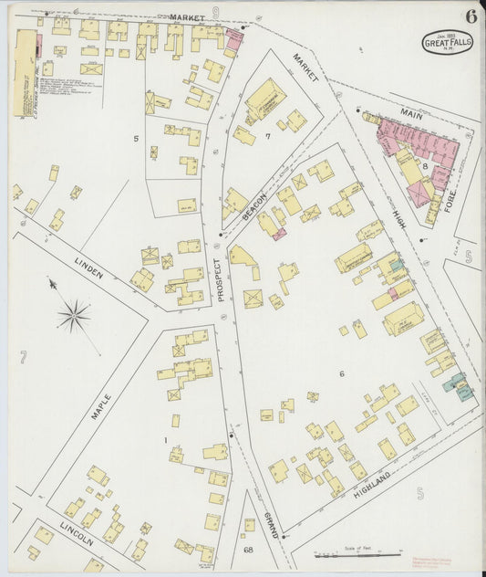 Sanborn Fire Insurance Map from Great Falls, Strafford County, New Hampshire (1893), Sheet #0006 - Historic Sanborn Fire Insurance Map Print, vintage old map wall art, antique decor, genealogy gift, New Hampshire New Hampshire map