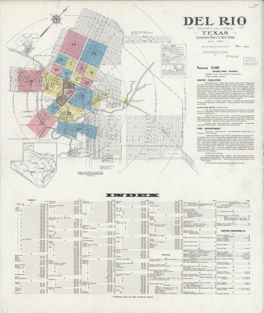 Sanborn Fire Insurance Map from Del Rio, Val Verde County, Texas (1930), Sheet #0001 - Complete Map Set gallery image, historic Sanborn map, vintage wall art, Texas Texas