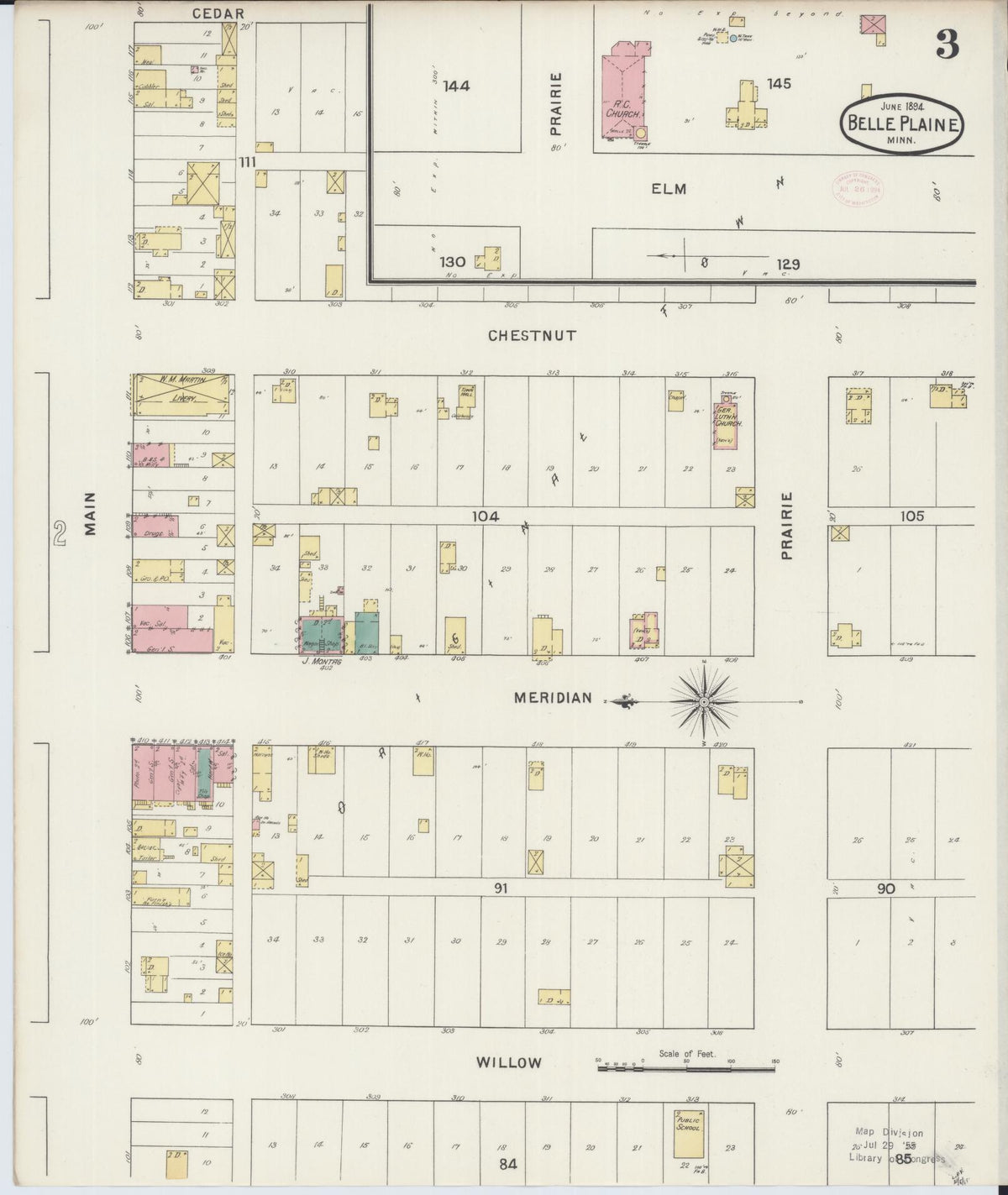 Sanborn Fire Insurance Map from Belle Plaine, Scott County, Minnesota (1894), Sheet #0003 - Complete Map Set gallery image, historic Sanborn map, vintage wall art, Minnesota Minnesota