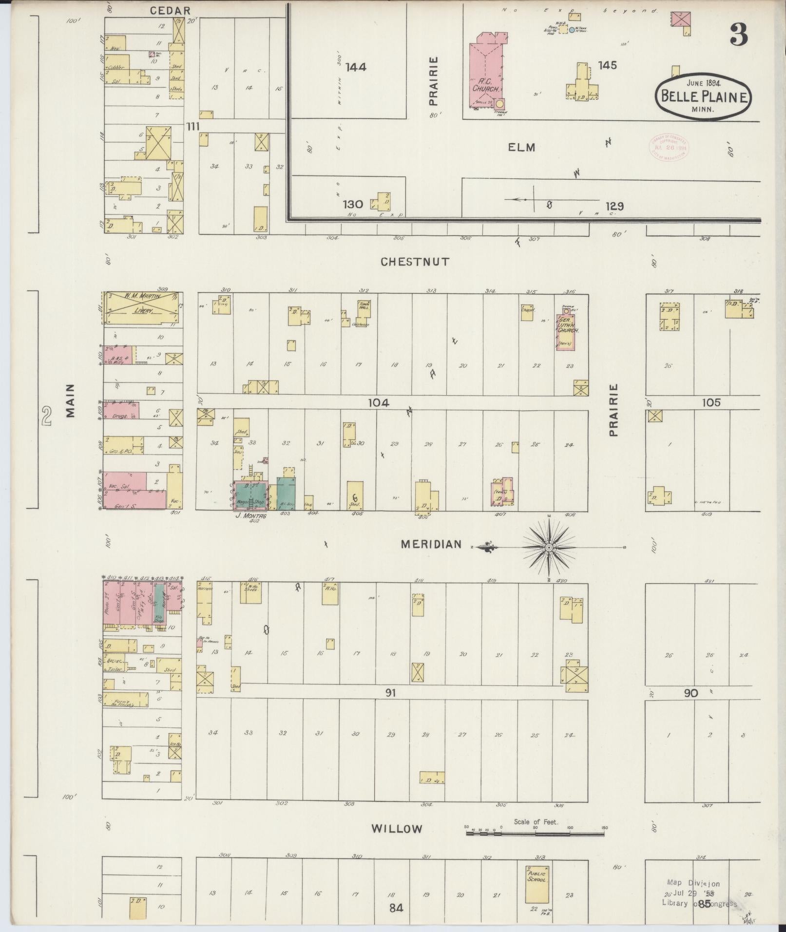 Sanborn Fire Insurance Map from Belle Plaine, Scott County, Minnesota (1894), Sheet #0003 - Complete Map Set gallery image, historic Sanborn map, vintage wall art, Minnesota Minnesota