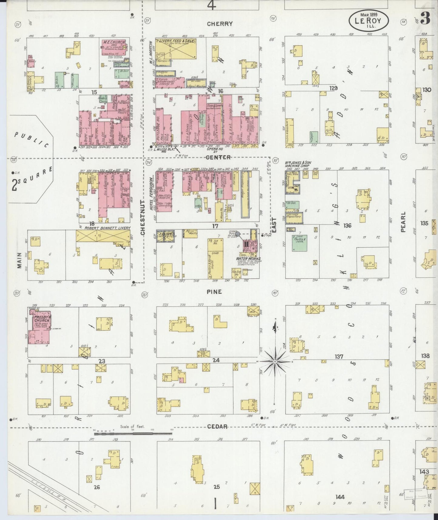 Sanborn Fire Insurance Map from Leroy, McLean County, Illinois (1899), Sheet #0003 - Historic Sanborn Fire Insurance Map Print, vintage old map wall art, antique decor, genealogy gift, Illinois Illinois map