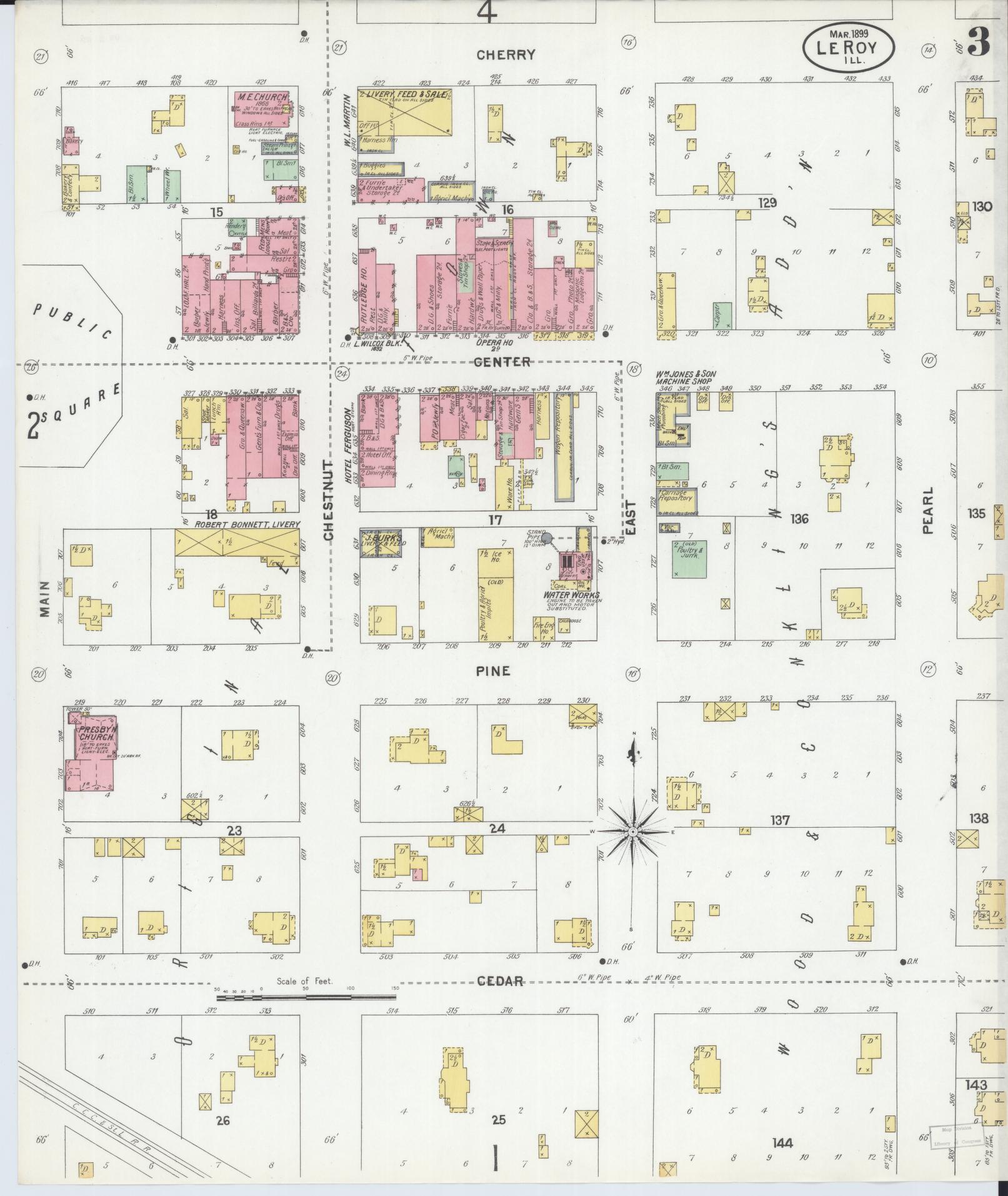 Sanborn Fire Insurance Map from Leroy, McLean County, Illinois (1899), Sheet #0003 - Historic Sanborn Fire Insurance Map Print, vintage old map wall art, antique decor, genealogy gift, Illinois Illinois map