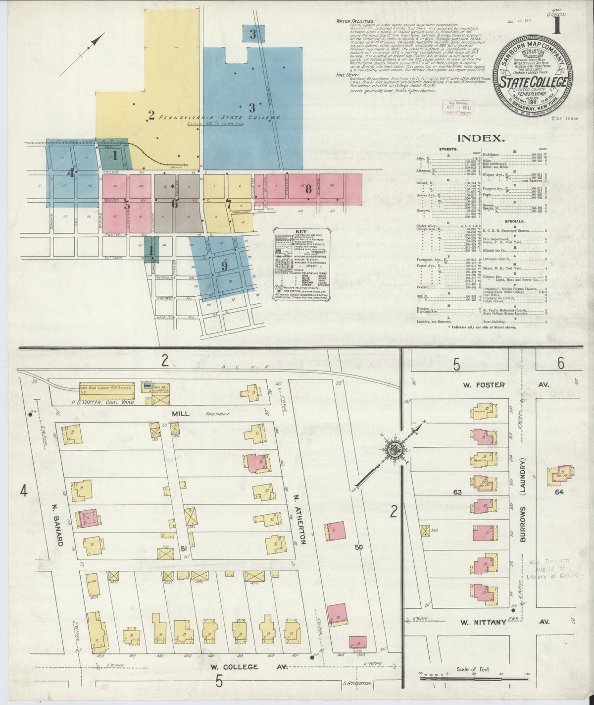 Sanborn Fire Insurance Map from State College, Centre County, Pennsylvania (1911), Sheet #0001 - Historic Sanborn Fire Insurance Map Print, vintage old map wall art, antique decor, genealogy gift, Pennsylvania Pennsylvania map