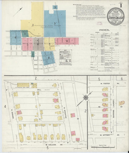 Sanborn Fire Insurance Map from State College, Centre County, Pennsylvania (1911), Sheet #0001 - Historic Sanborn Fire Insurance Map Print, vintage old map wall art, antique decor, genealogy gift, Pennsylvania Pennsylvania map