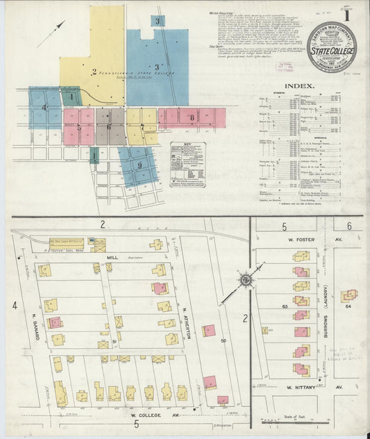 Sanborn Fire Insurance Map from State College, Centre County, Pennsylvania (1911), Sheet #0001 - Historic Sanborn Fire Insurance Map Print, vintage old map wall art, antique decor, genealogy gift, Pennsylvania Pennsylvania map