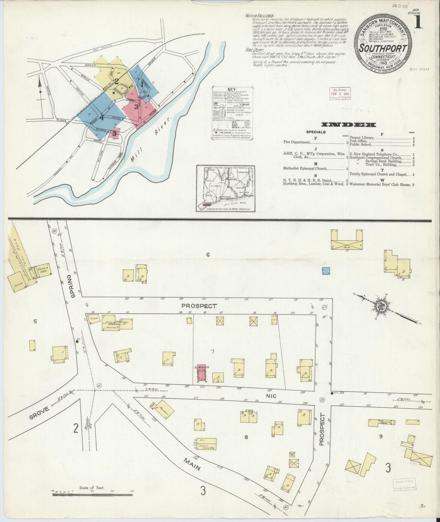 Sanborn Fire Insurance Map from Southport, Fairfield County, Connecticut (1913), Sheet #0001 - Historic Sanborn Fire Insurance Map Print, vintage old map wall art, antique decor, genealogy gift, Connecticut Connecticut map