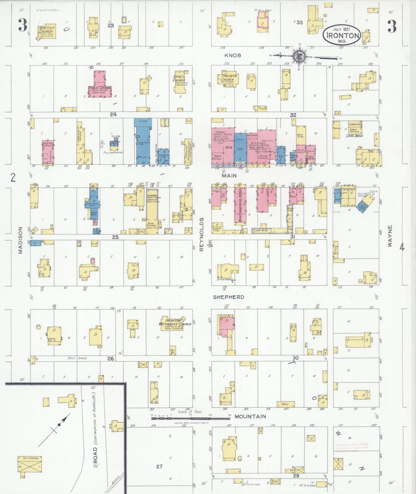 Sanborn Fire Insurance Map from Ironton, Iron County, Missouri (1927), Sheet #0003 - Complete Map Set gallery image, historic Sanborn map, vintage wall art, Missouri Missouri