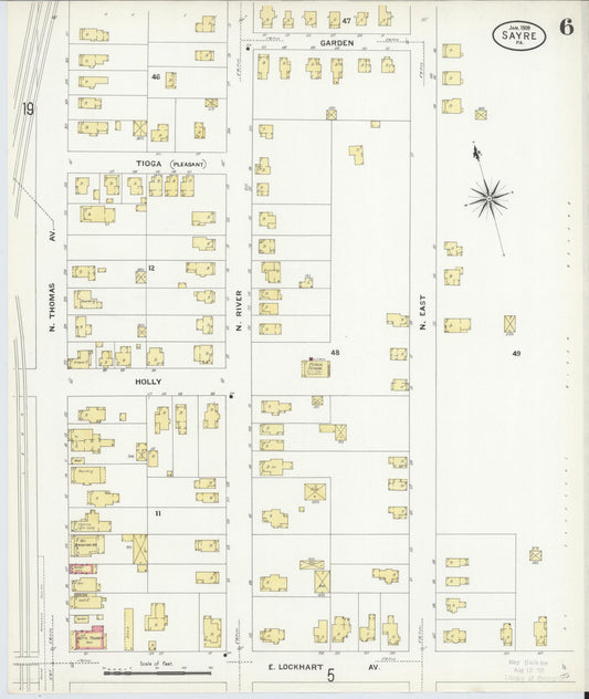 Sanborn Fire Insurance Map from Sayre, Bradford County, Pennsylvania (1909), Sheet #0006 - Historic Sanborn Fire Insurance Map Print, vintage old map wall art, antique decor, genealogy gift, Pennsylvania Pennsylvania map