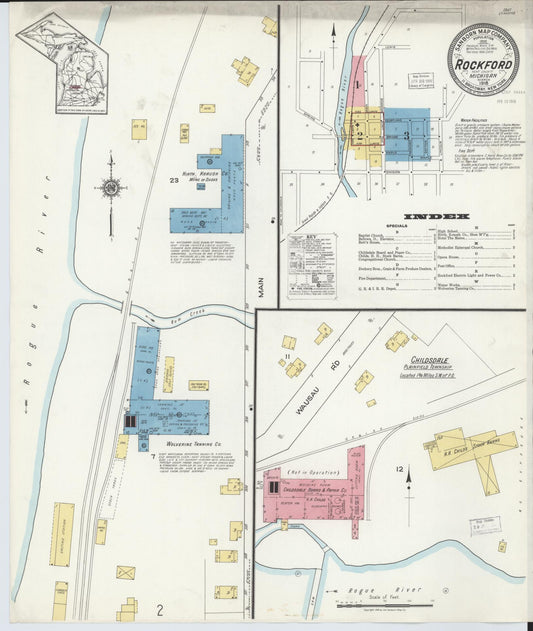 Sanborn Fire Insurance Map from Rockford, Kent County, Michigan (1918), Sheet #0001 - Historic Sanborn Fire Insurance Map Print, vintage old map wall art, antique decor, genealogy gift, Michigan Michigan map