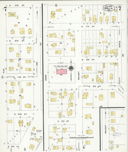 Sanborn Fire Insurance Map from Rolla, Phelps County, Missouri (1924), Sheet #0007 - Historic Sanborn Fire Insurance Map Print, vintage old map wall art, antique decor, genealogy gift, Missouri Missouri map