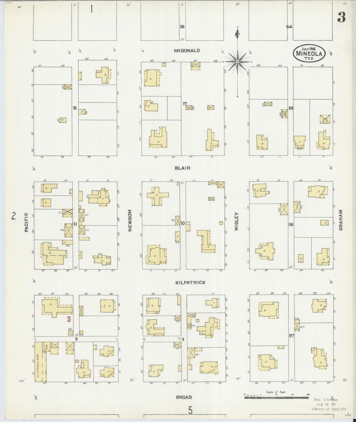Sanborn Fire Insurance Map from Mineola, Wood County, Texas (1906), Sheet #0003 - Historic Sanborn Fire Insurance Map Print, vintage old map wall art, antique decor, genealogy gift, Texas Texas map