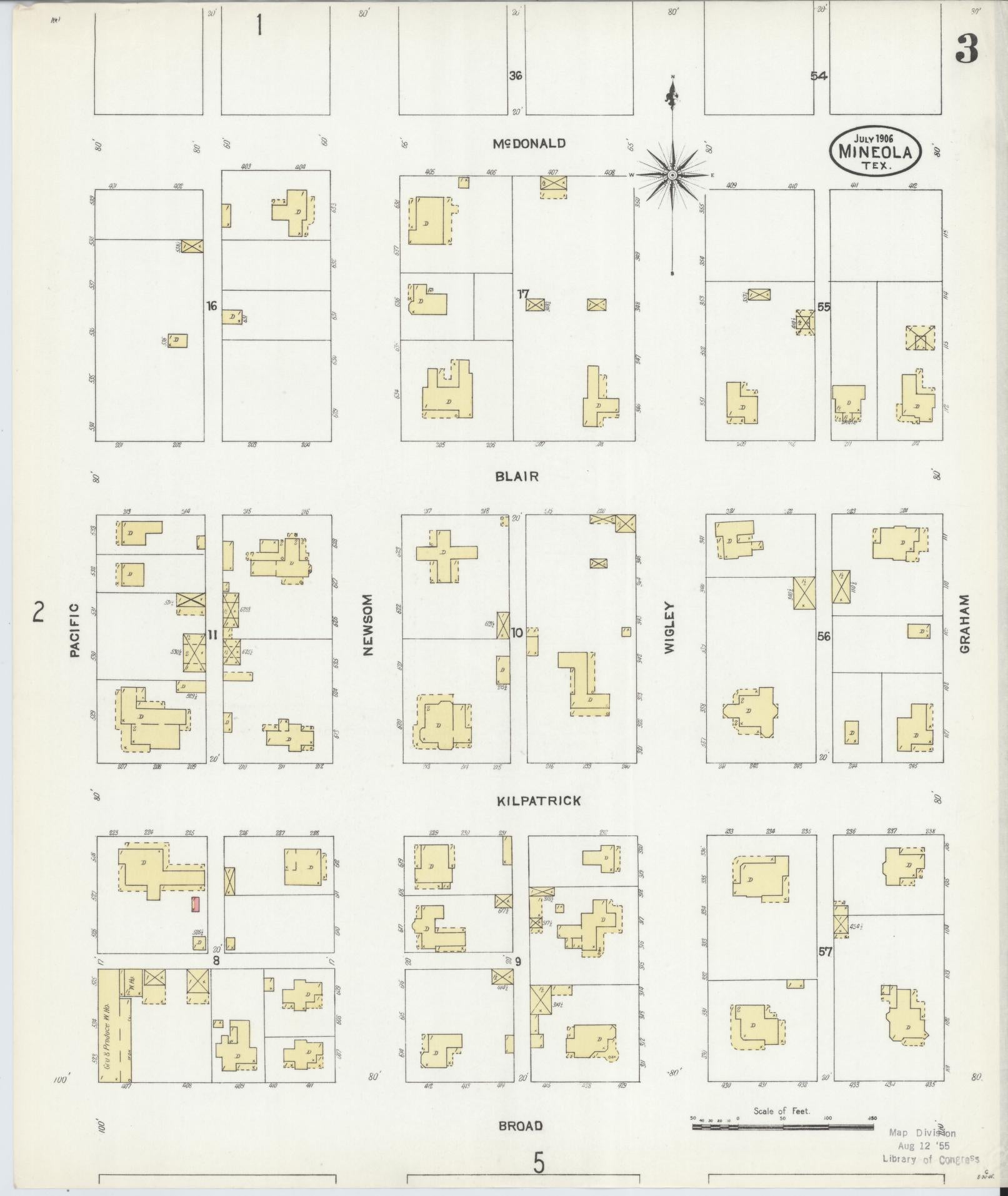 Sanborn Fire Insurance Map from Mineola, Wood County, Texas (1906), Sheet #0003 - Historic Sanborn Fire Insurance Map Print, vintage old map wall art, antique decor, genealogy gift, Texas Texas map