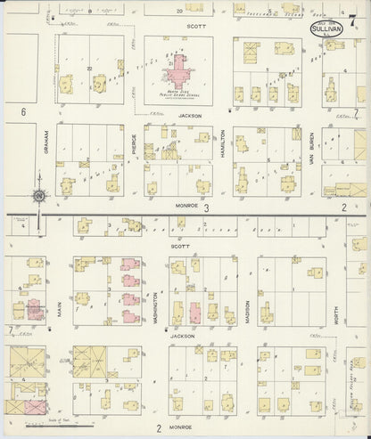Sanborn Fire Insurance Map from Sullivan, Moultrie County, Illinois (1914), Sheet #0007 - Complete Map Set gallery image, historic Sanborn map, vintage wall art, Illinois Illinois